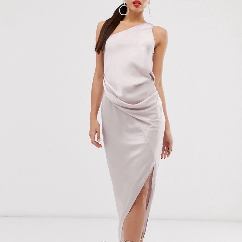 ASOS tall one shoulder draped midi